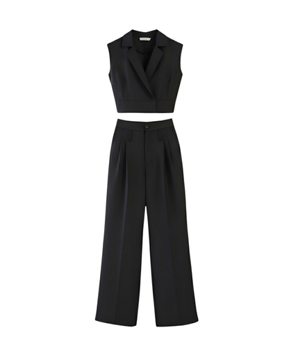 Sleeveless Waistcoat Wrap Top and Trouser Set