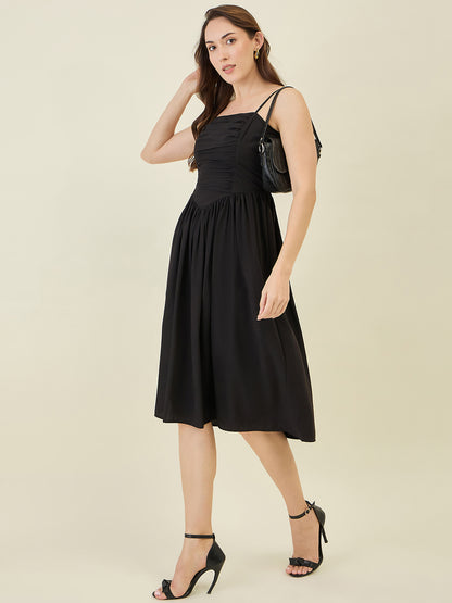 Smocked Strap Sleeveless Midi Fit & Flare Dress