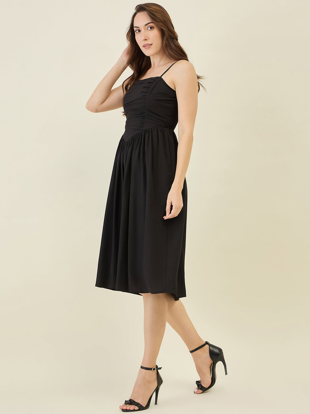 Smocked Strap Sleeveless Midi Fit & Flare Dress