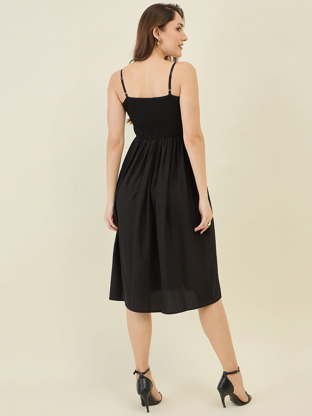 Smocked Strap Sleeveless Midi Fit & Flare Dress