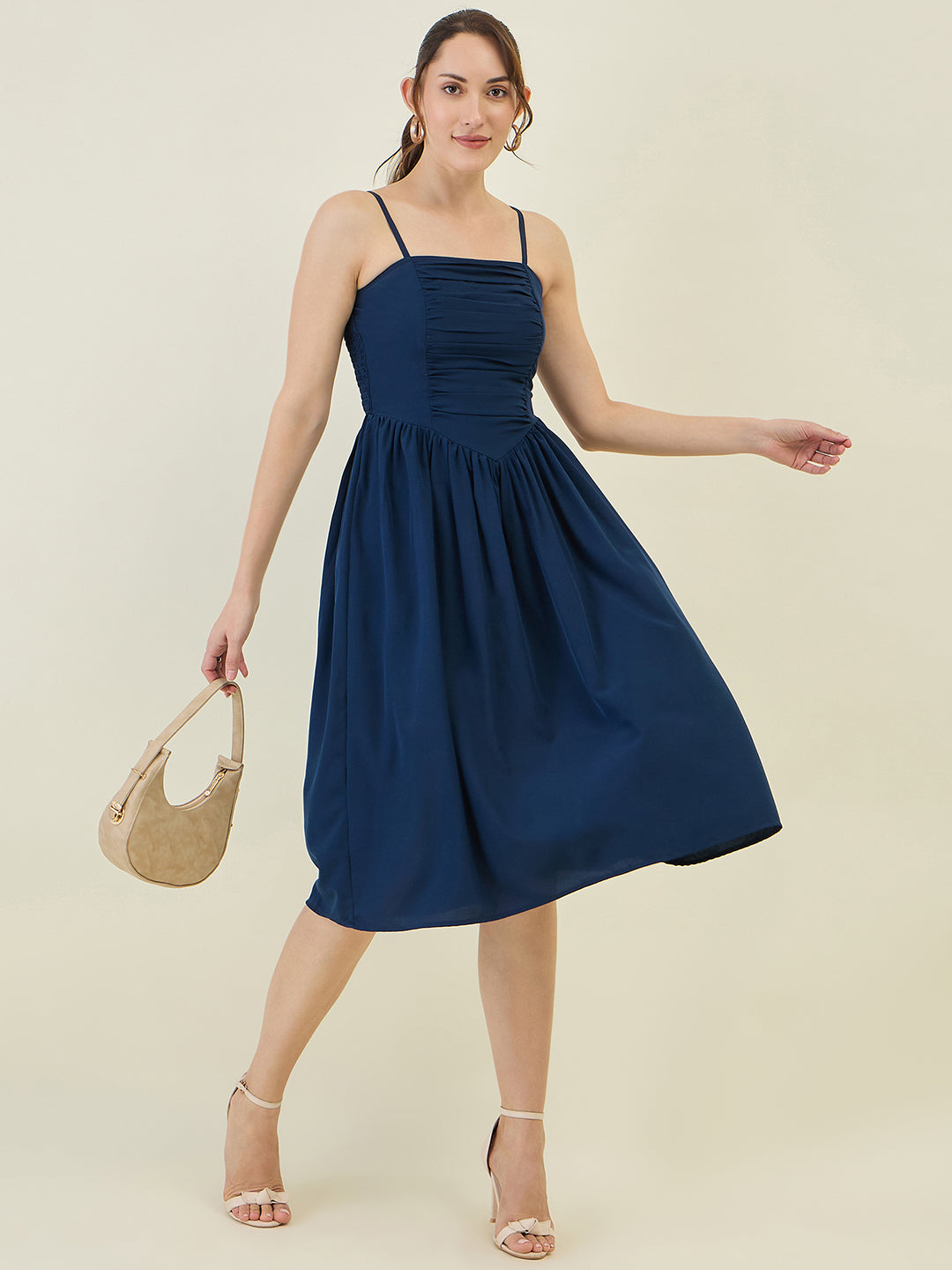 Smocked Strap Sleeveless Midi Fit & Flare Dress