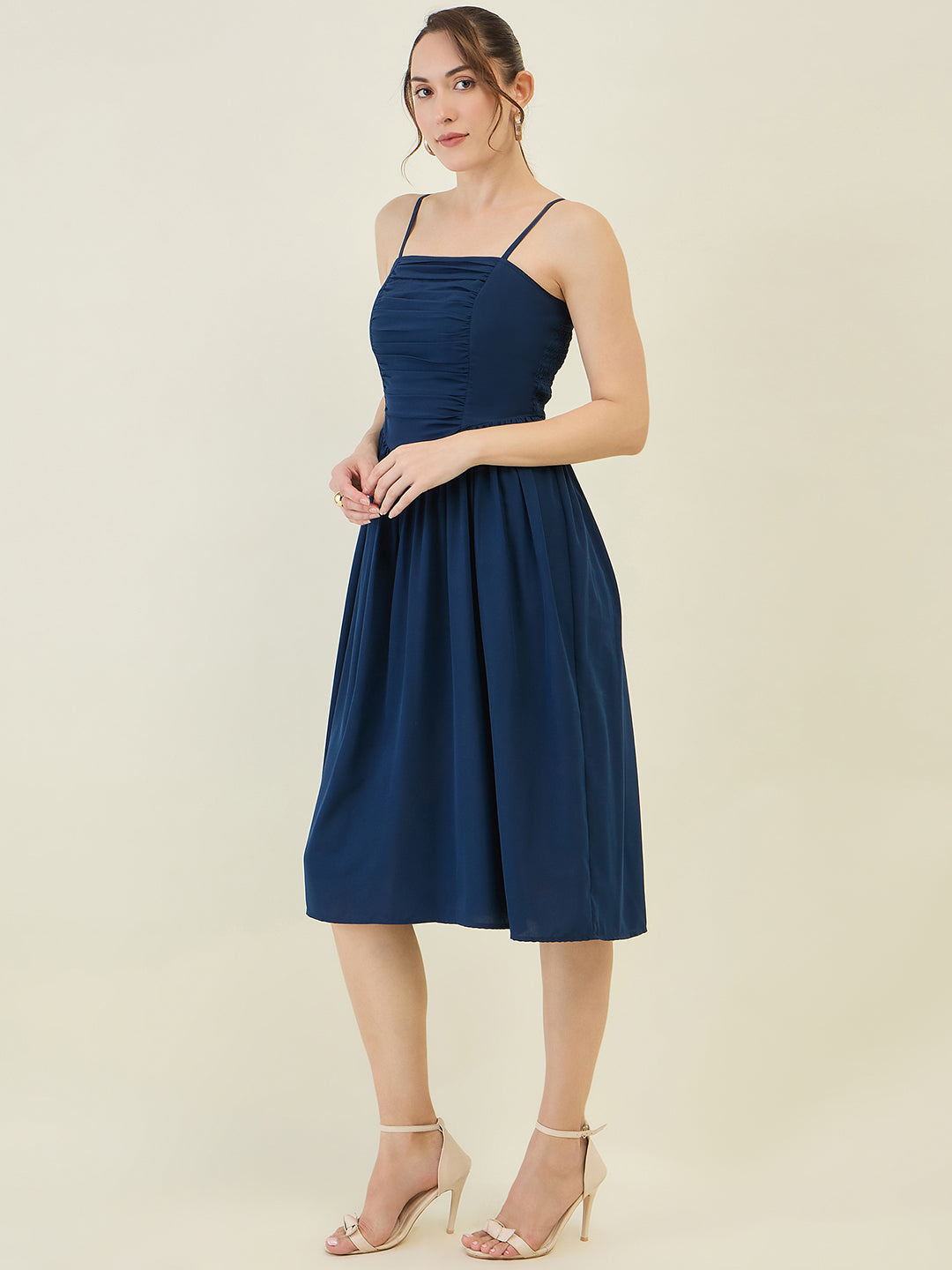 Smocked Strap Sleeveless Midi Fit & Flare Dress
