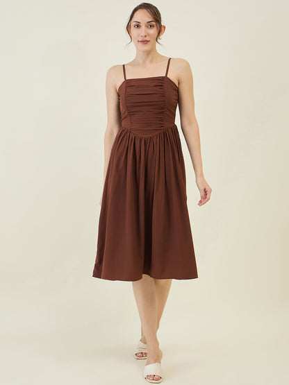 Smocked Strap Sleeveless Midi Fit & Flare Dress