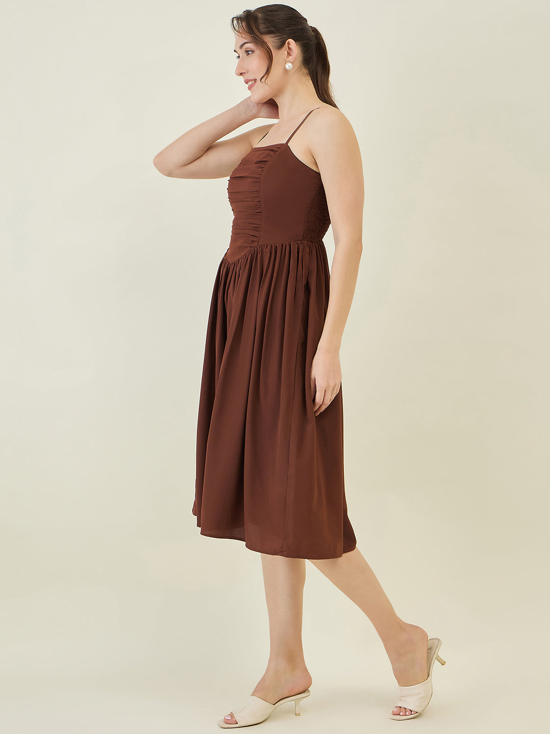 Smocked Strap Sleeveless Midi Fit & Flare Dress