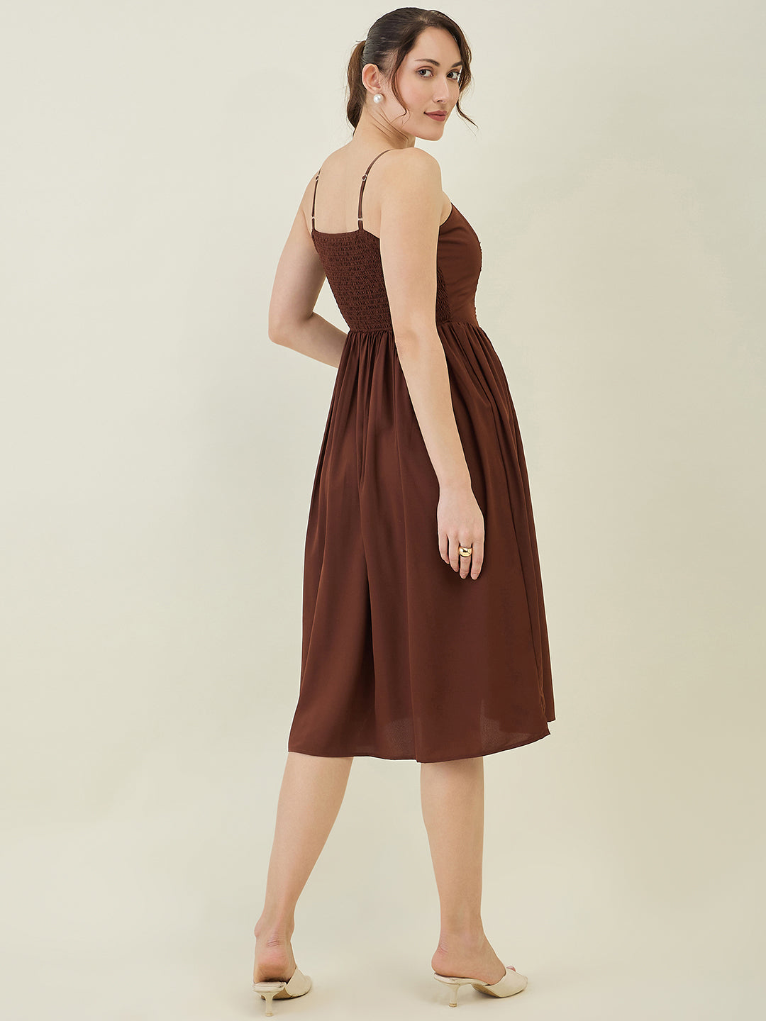 Smocked Strap Sleeveless Midi Fit & Flare Dress