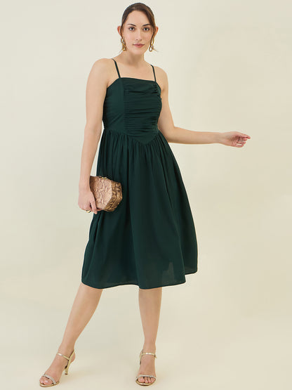 Smocked Strap Sleeveless Midi Fit & Flare Dress