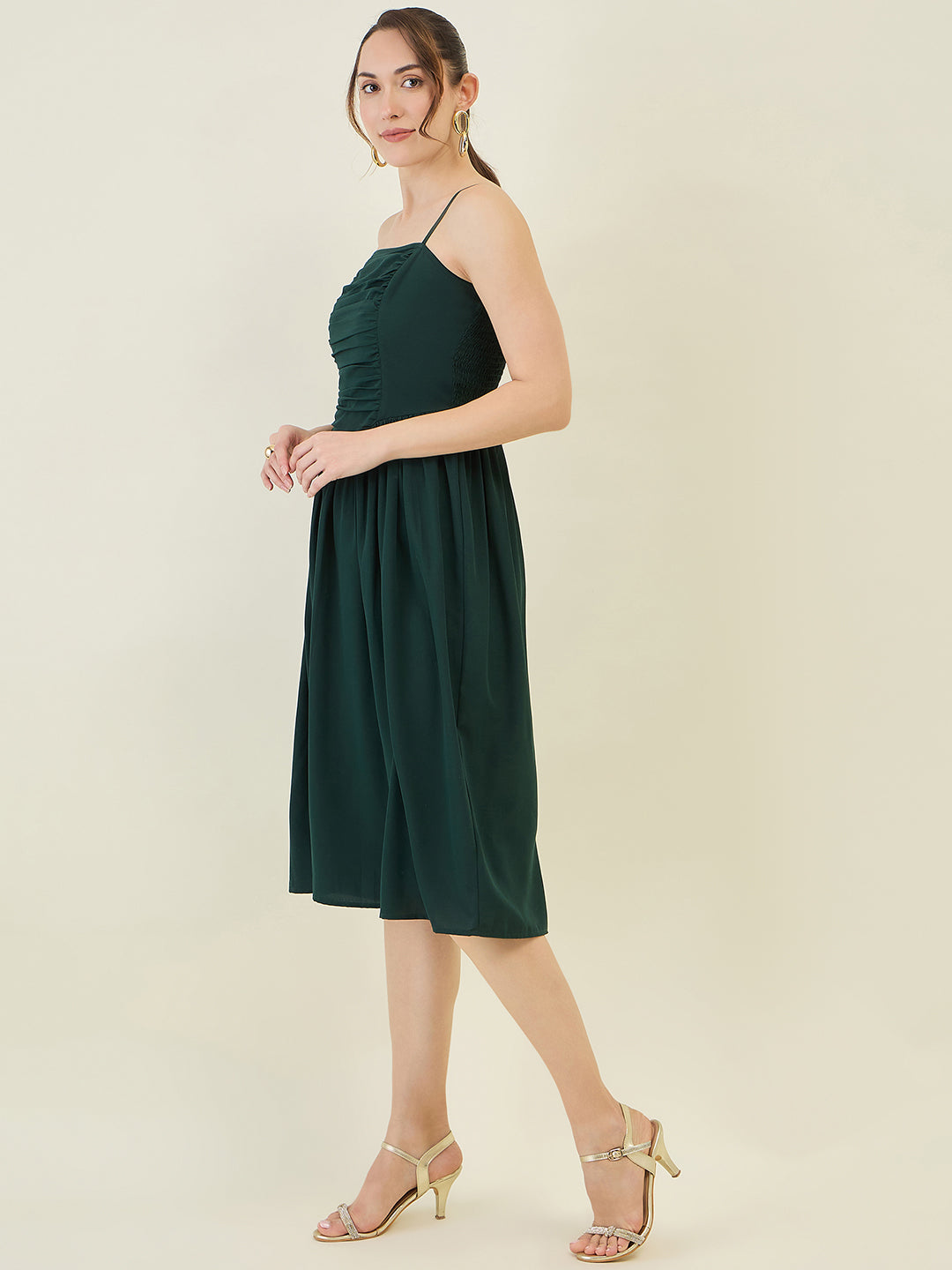 Smocked Strap Sleeveless Midi Fit & Flare Dress