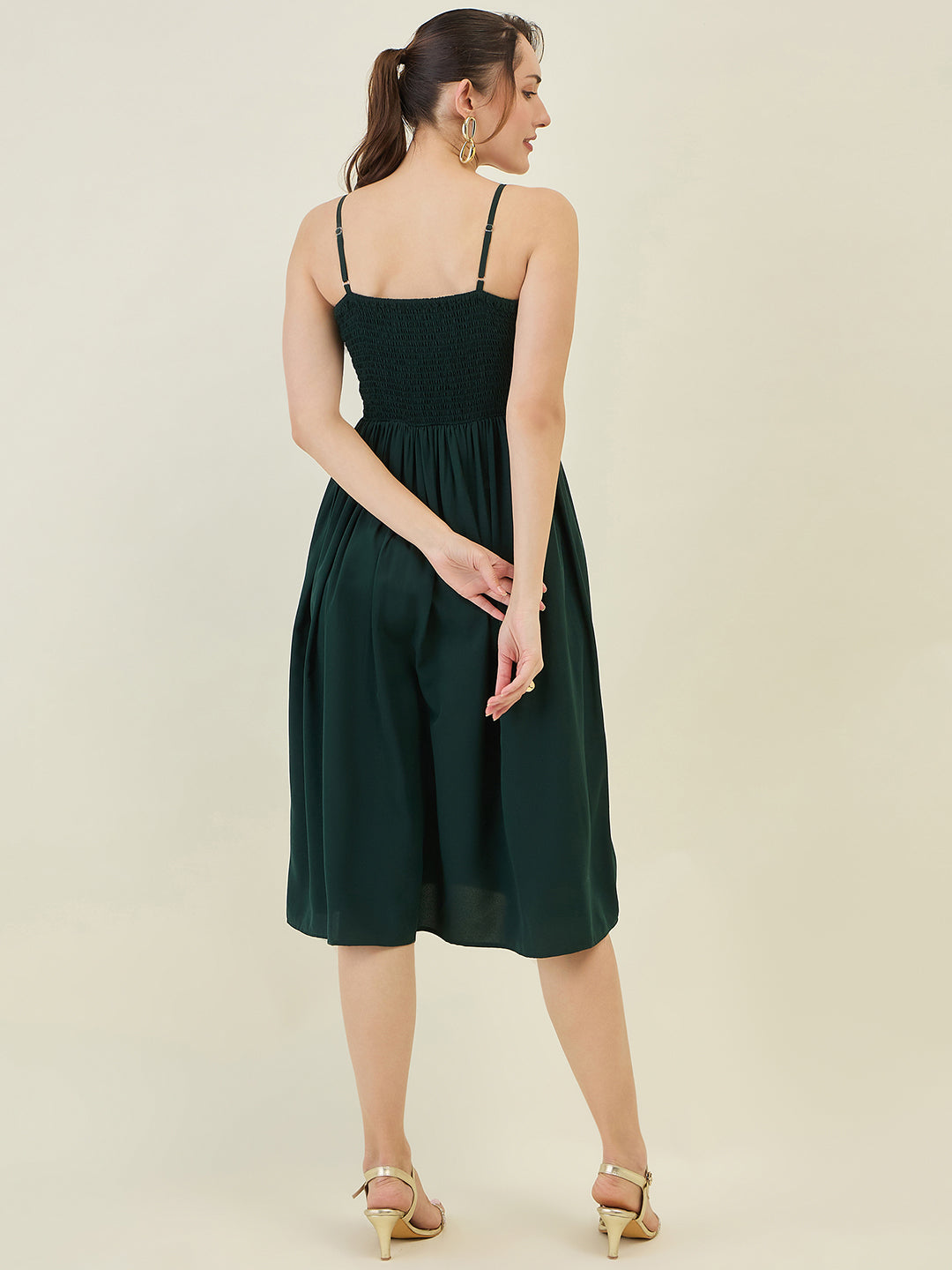 Smocked Strap Sleeveless Midi Fit & Flare Dress