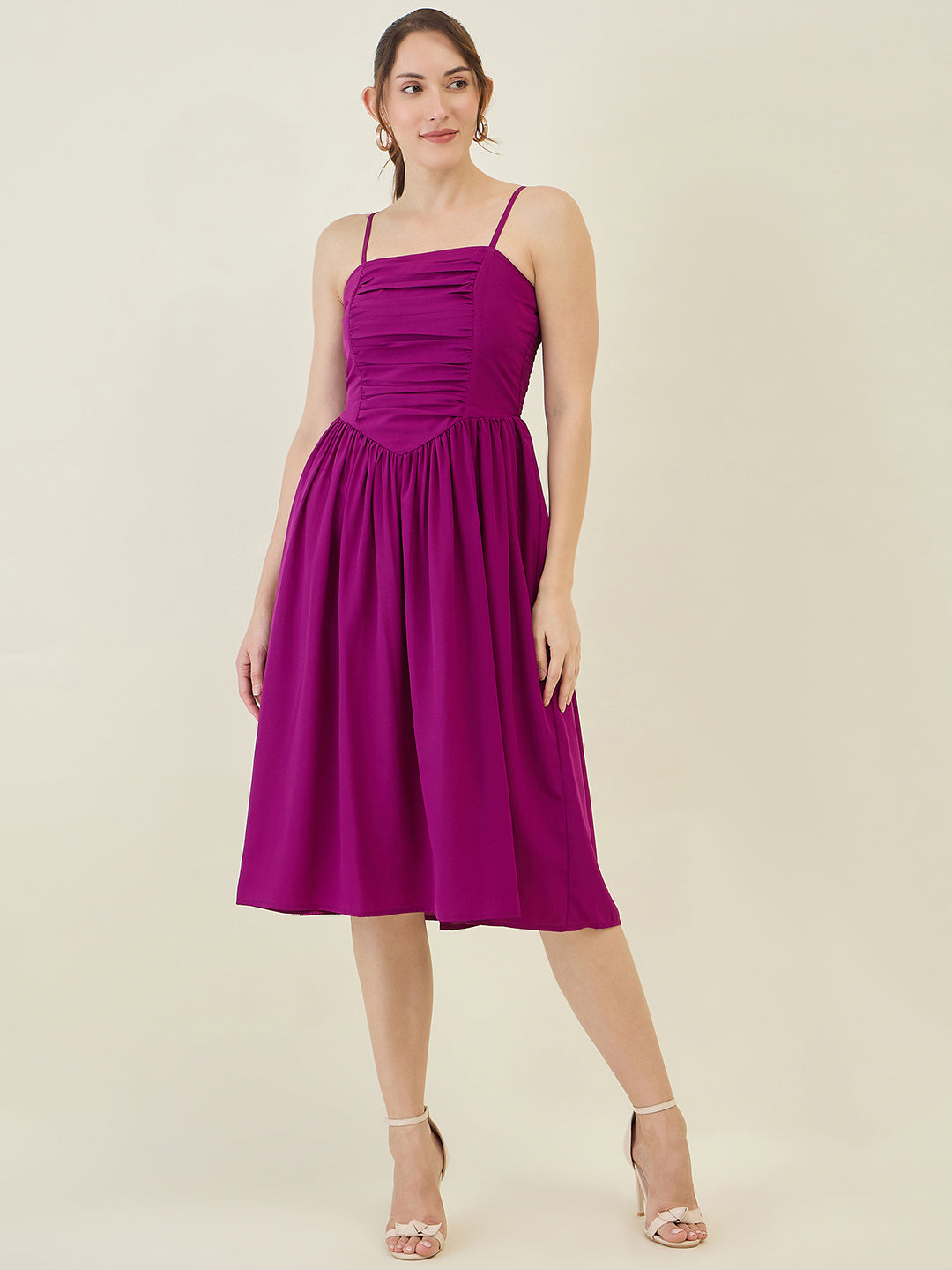 Smocked Strap Sleeveless Midi Fit & Flare Dress
