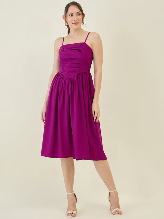 Smocked Strap Sleeveless Midi Fit & Flare Dress