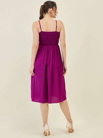 Smocked Strap Sleeveless Midi Fit & Flare Dress