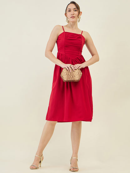 Smocked Strap Sleeveless Midi Fit & Flare Dress
