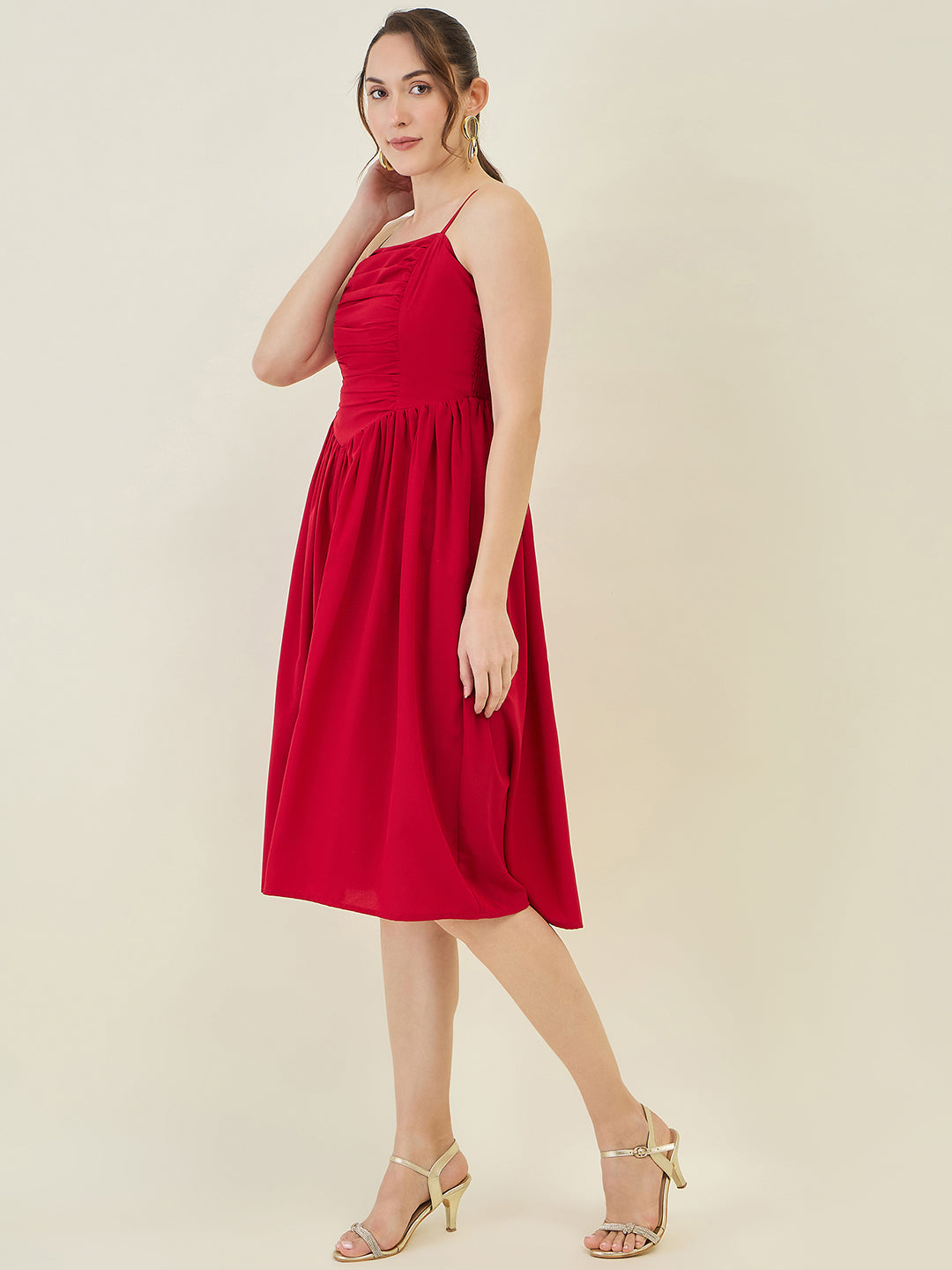 Smocked Strap Sleeveless Midi Fit & Flare Dress