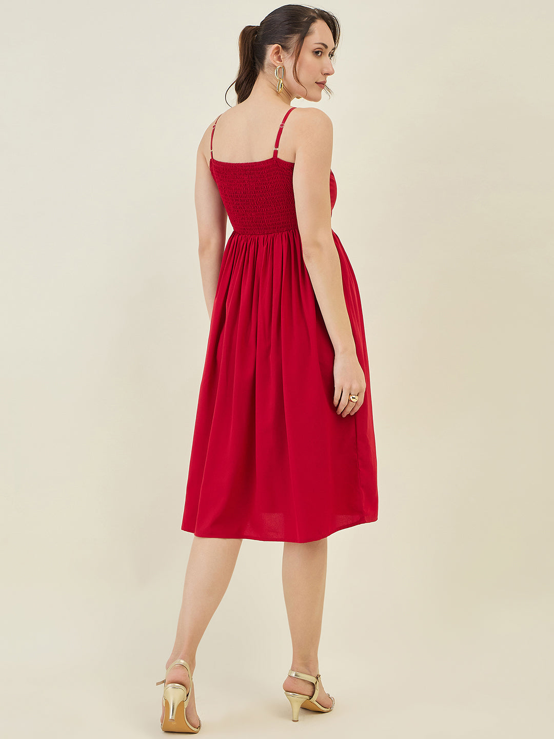 Smocked Strap Sleeveless Midi Fit & Flare Dress