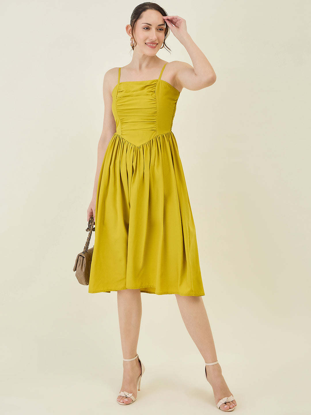 Smocked Strap Sleeveless Midi Fit & Flare Dress