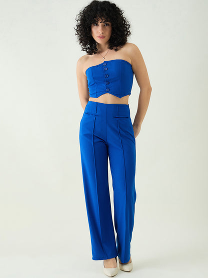 Strapless Button-Front Crop Top and Trousers Set