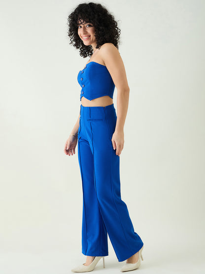 Strapless Button-Front Crop Top and Trousers Set