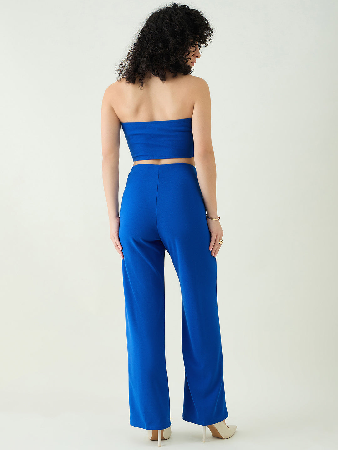 Strapless Button-Front Crop Top and Trousers Set