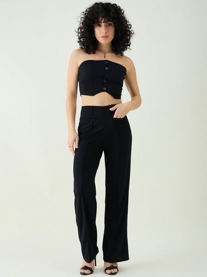 Strapless Button-Front Crop Top and Trousers Set