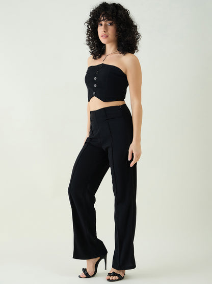 Strapless Button-Front Crop Top and Trousers Set