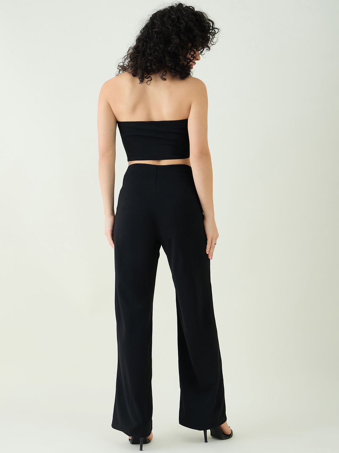 Strapless Button-Front Crop Top and Trousers Set