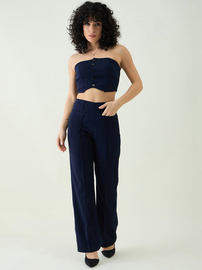Strapless Button-Front Crop Top and Trousers Set