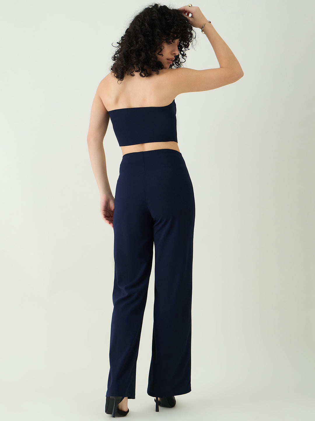 Strapless Button-Front Crop Top and Trousers Set