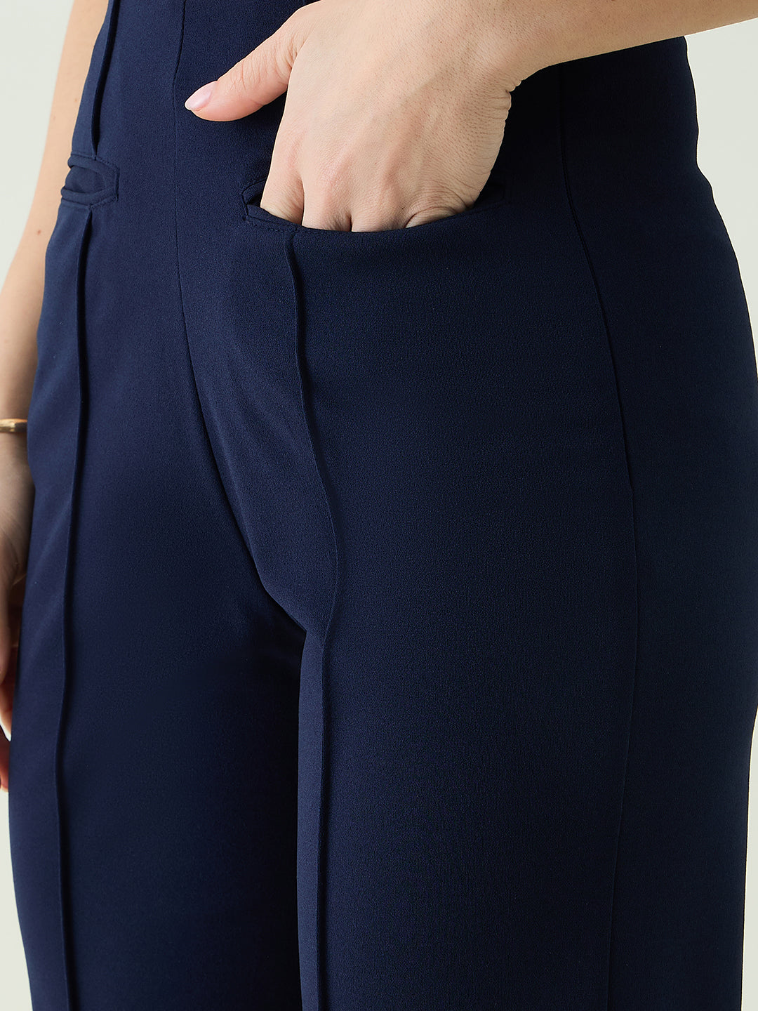 Strapless Button-Front Crop Top and Trousers Set