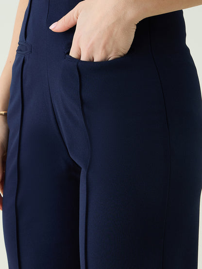 Strapless Button-Front Crop Top and Trousers Set