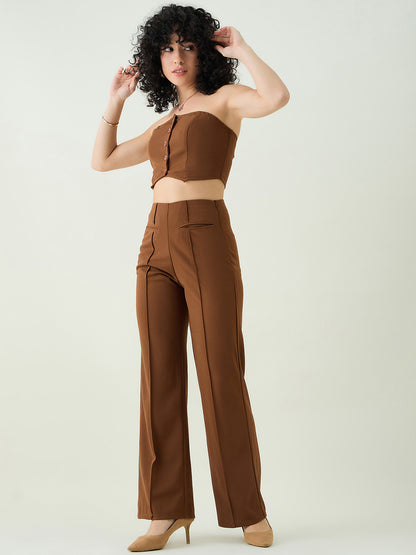 Strapless Button-Front Crop Top and Trousers Set