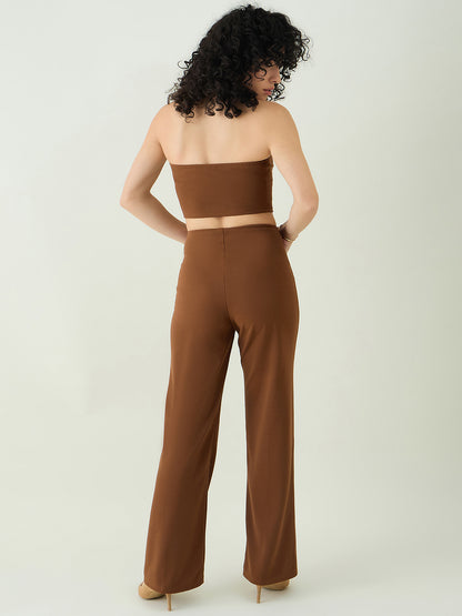 Strapless Button-Front Crop Top and Trousers Set