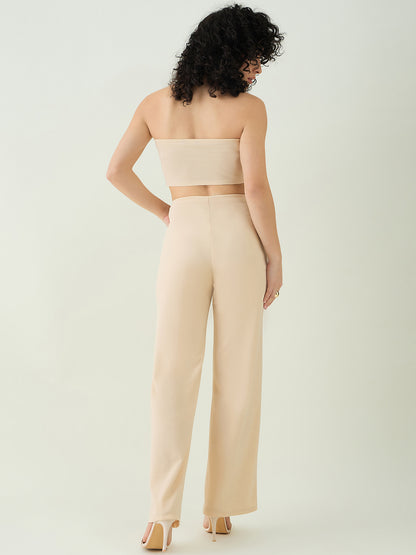 Strapless Button-Front Crop Top and Trousers Set