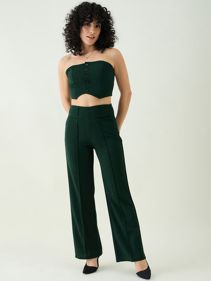 Strapless Button-Front Crop Top and Trousers Set