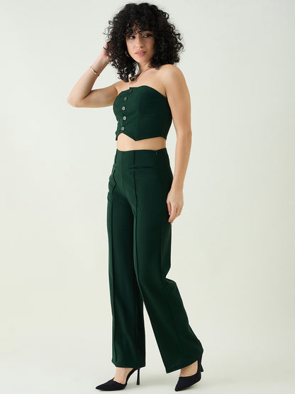 Strapless Button-Front Crop Top and Trousers Set