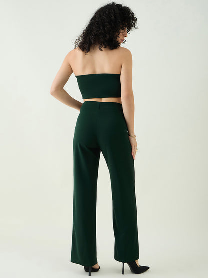 Strapless Button-Front Crop Top and Trousers Set