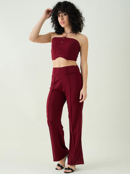 Strapless Button-Front Crop Top and Trousers Set