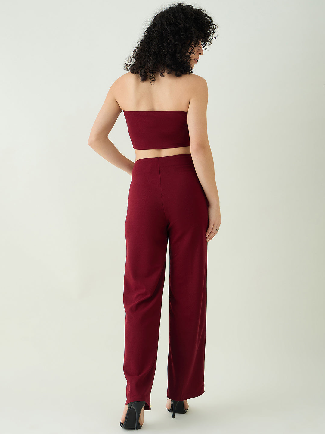 Strapless Button-Front Crop Top and Trousers Set