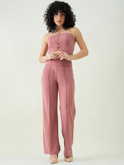 Strapless Button-Front Crop Top and Trousers Set