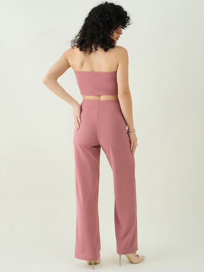 Strapless Button-Front Crop Top and Trousers Set