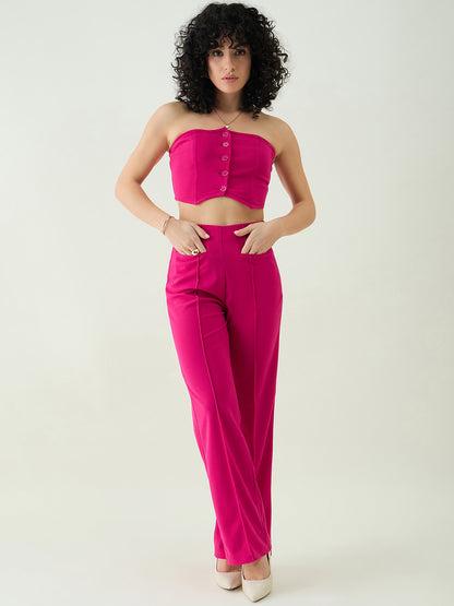 Strapless Button-Front Crop Top and Trousers Set