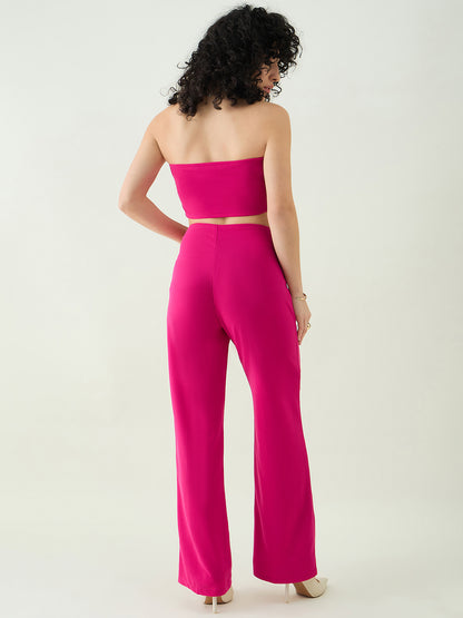 Strapless Button-Front Crop Top and Trousers Set