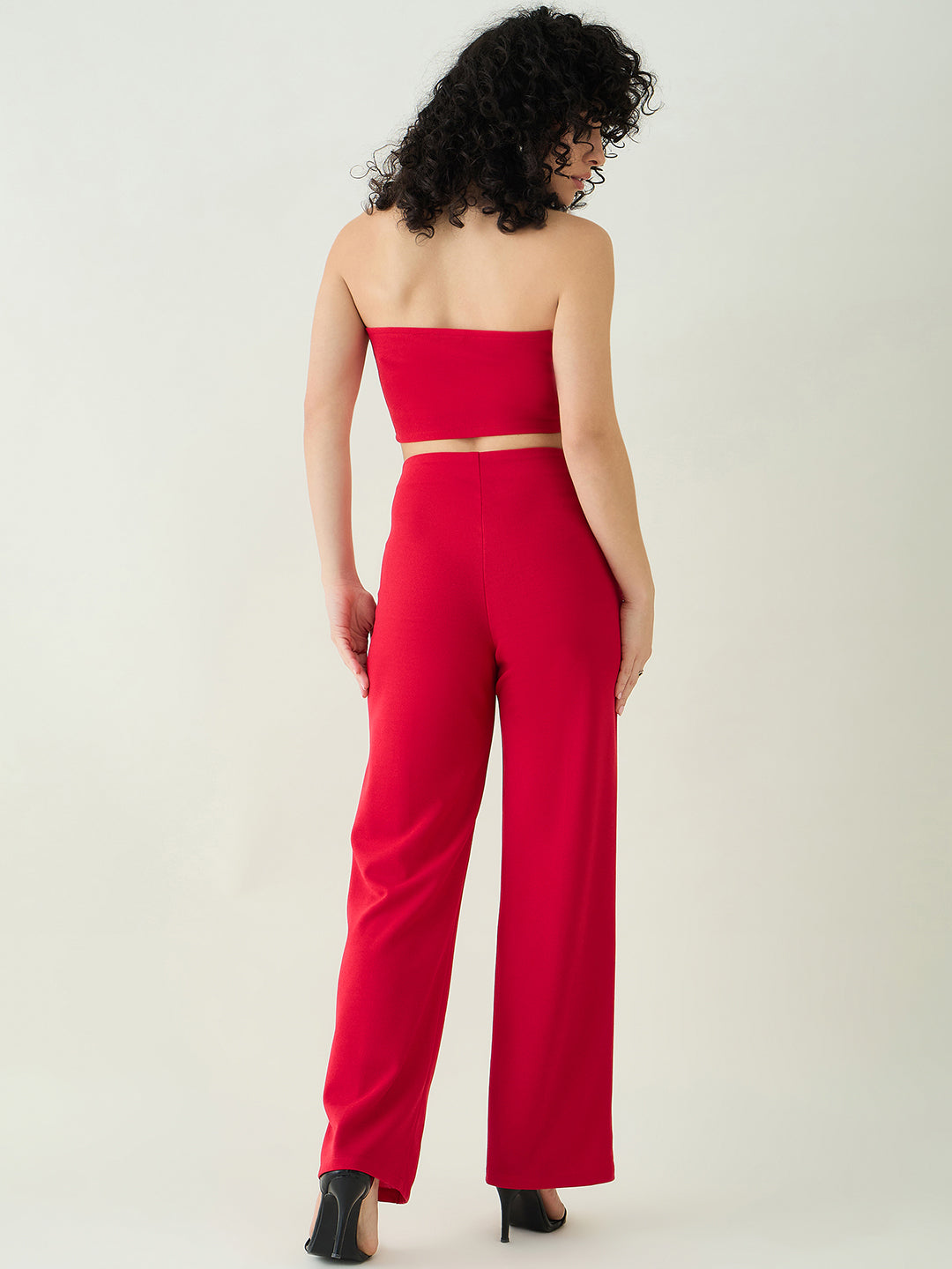 Strapless Button-Front Crop Top and Trousers Set