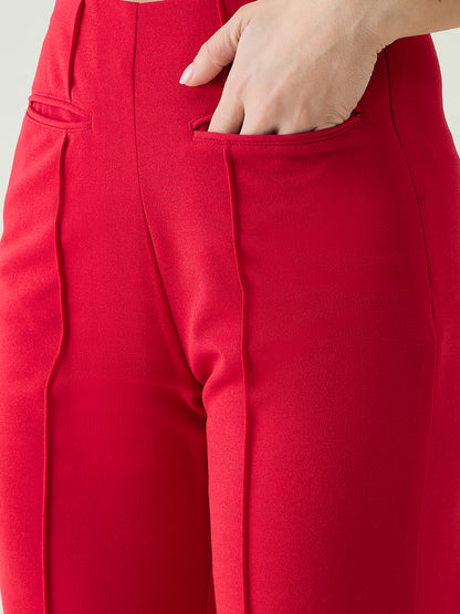 Strapless Button-Front Crop Top and Trousers Set