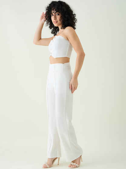 Strapless Button-Front Crop Top and Trousers Set