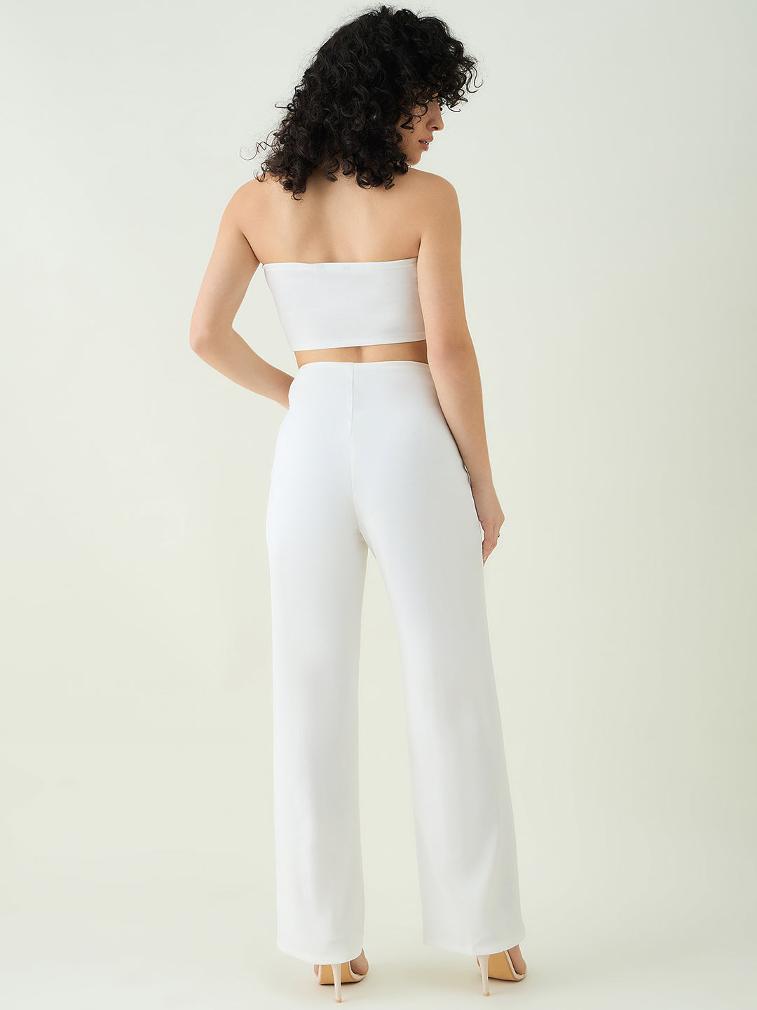 Strapless Button-Front Crop Top and Trousers Set