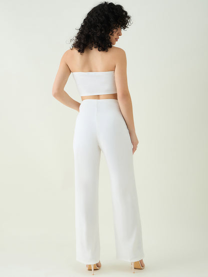 Strapless Button-Front Crop Top and Trousers Set