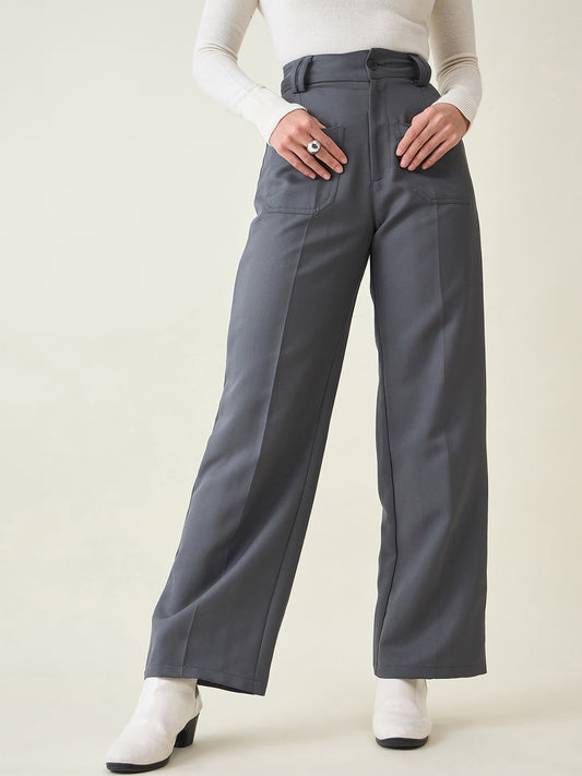 Tailored Twill Trousers with Button Flap Pockets