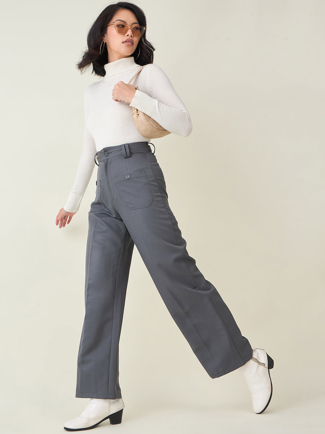 Tailored Twill Trousers with Button Flap Pockets