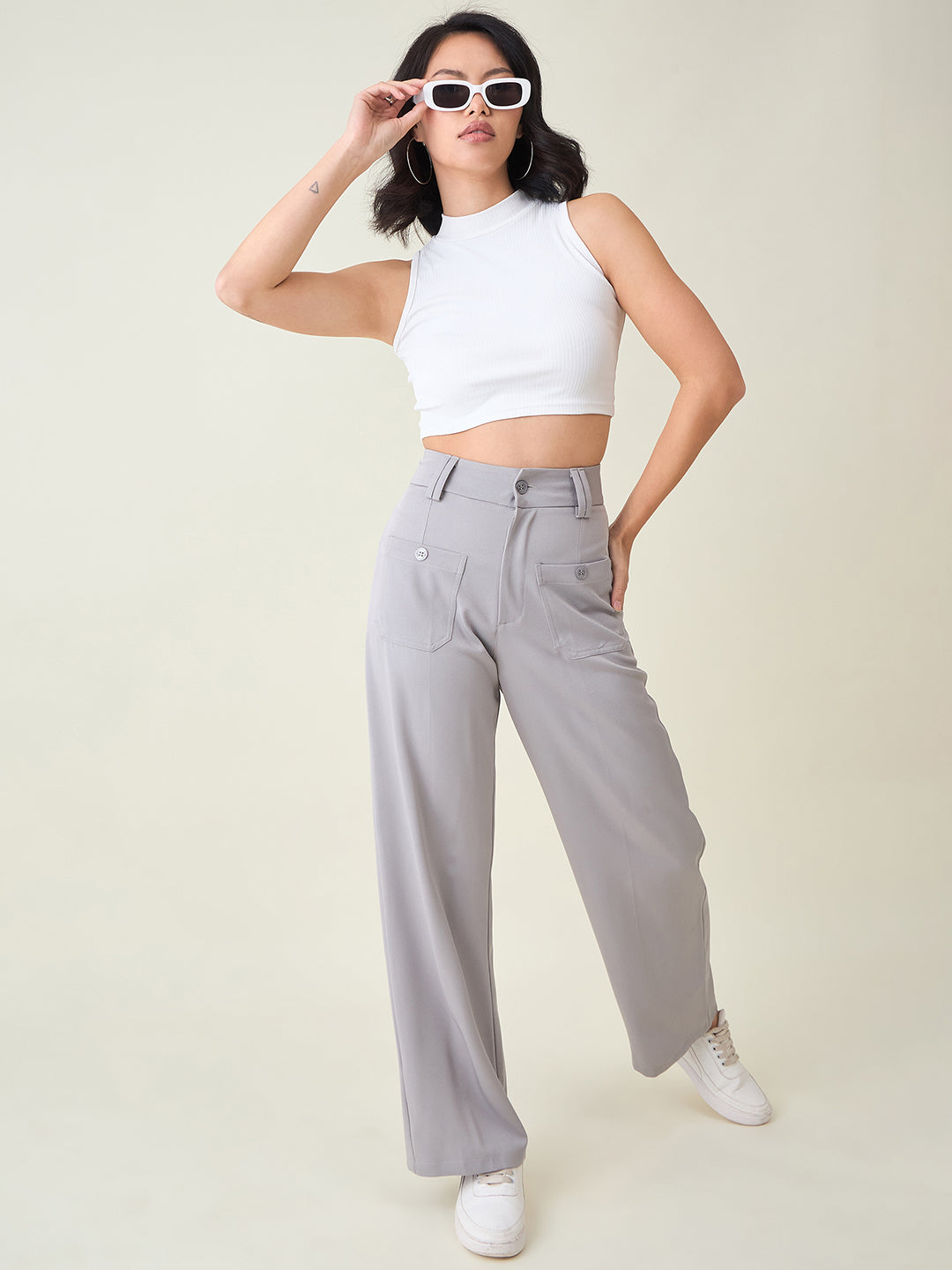 Tailored Twill Trousers with Button Flap Pockets