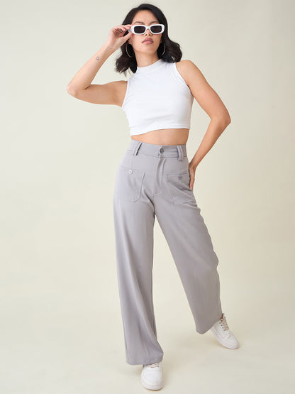 Tailored Twill Trousers with Button Flap Pockets